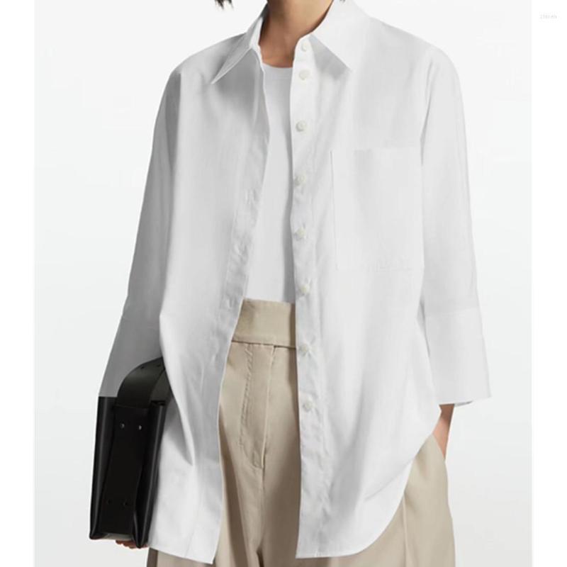 

Women' Blouses Maxdutti Three Quarter Sleeve Autumn Shirt Women England Style Fashion Simple Cotton White Blouse