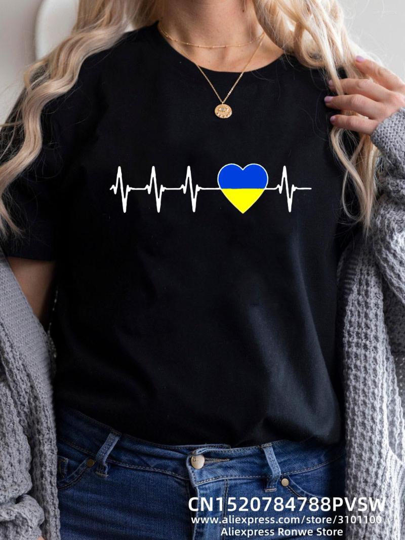 

Women' T Shirts Heartbeat Blue Yellow Women Print T-shirt Girl Y2K Short Sleeve Tee Tops Lady 90S Sweetshirts Female Harajuku Clothing, B2770-2-white