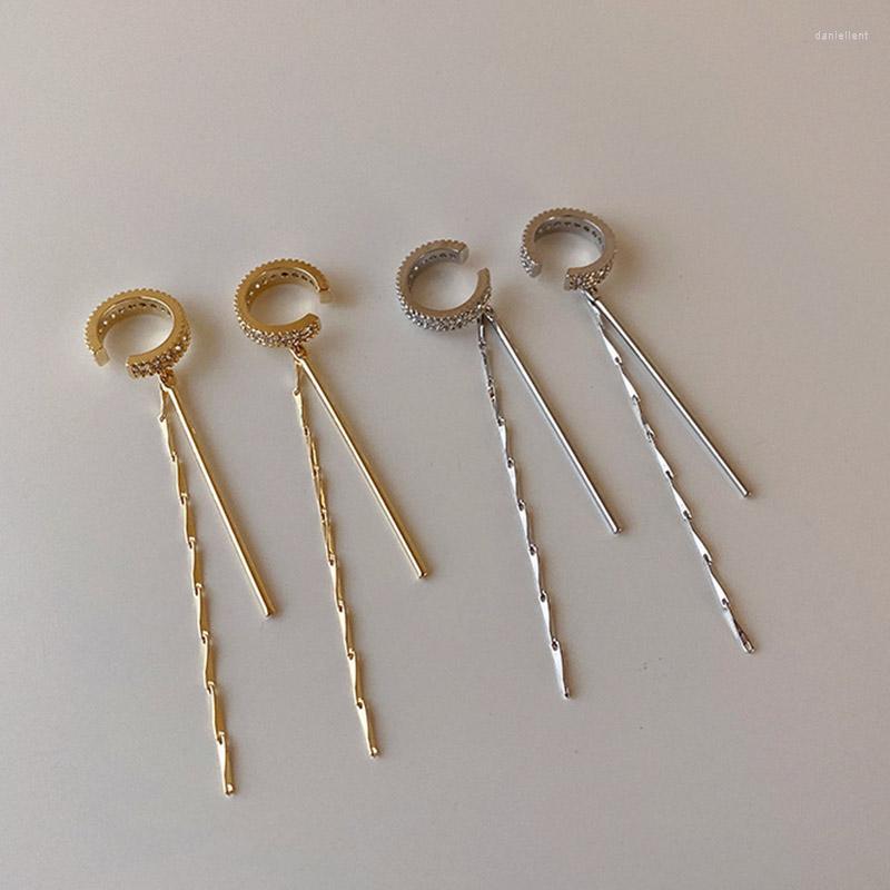 

Backs Earrings Trendy Gold Silver Color Crystal Circle Ear Cuff Long Chain Tasse For Women Fake Piercing Clip On Earcuff Jewelry