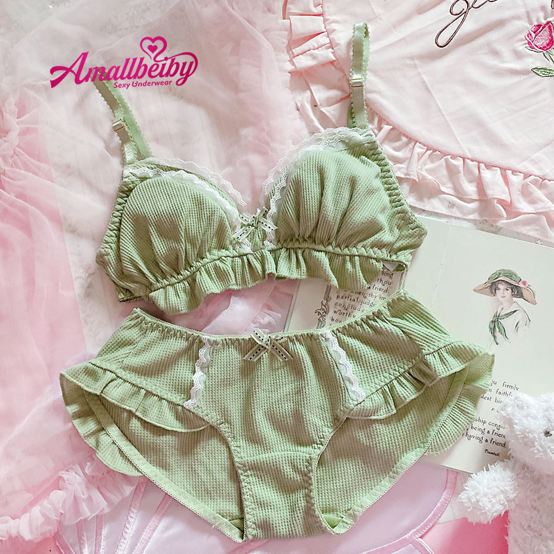 

Bras Sets Lolita Cute Sweet Ultra Thin Bras and Panty Set Princess Underwear Ruffle Bra Brief Thong for Young Girl Lingerie Sexy Girls, White