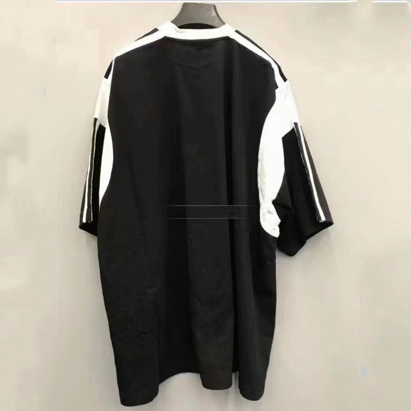 

Women' T-Shirts Unisex Loose Short Sleeve Cotton Shirts Round Collar Black Color Block Fashion Summer Clothes