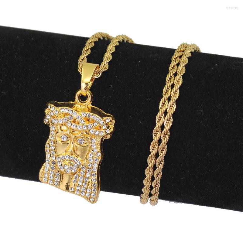 

Chains Men Hip Hop Gold Color Jesus Piece Christ Pendant Necklace Miami Cuban Chain Iced Out Bling Zircon Jewelry