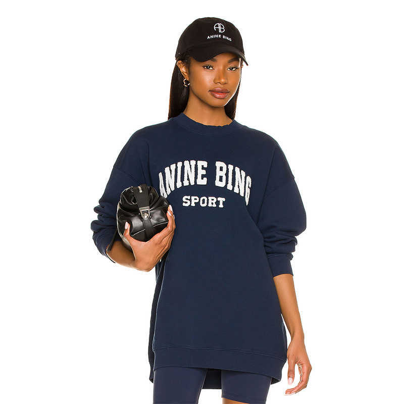 

23ss Anine Bing Designer Sweatshirt Letter Applique Soft Warm Fleece Knitted Pullover David Suit, Navy blue