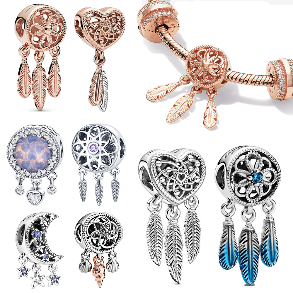 

925 silver Fit Pandora Original charms DIY Pendant women Bracelets beads Openwork Fringe Beads Spiritual Dreamcatcher Charm