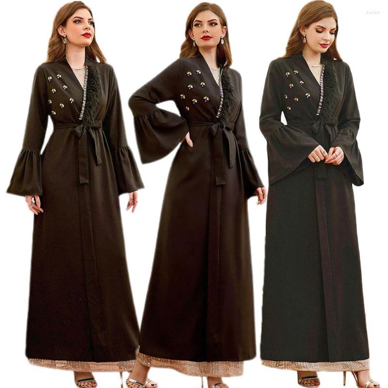 

Ethnic Clothing Elegant Women Open Abayas Arabic Dubai Kaftan Party Gown Rhinestone Tassel Muslim Islamic Maxi Robe Kimono Middle East