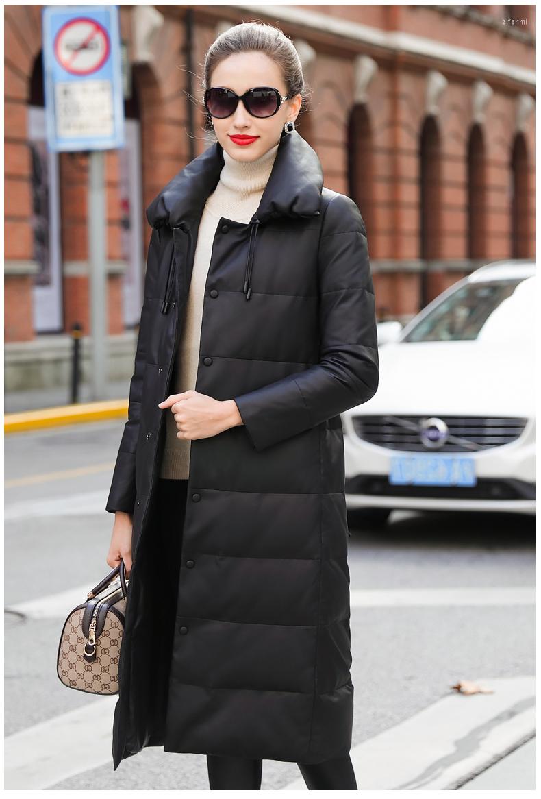 

Women's Leather 2023 Genuine Jacket Women Long Winter Parkas 90% White Duck Down Jackets Real Sheepskin Coat Feamle Femme Veste, Black