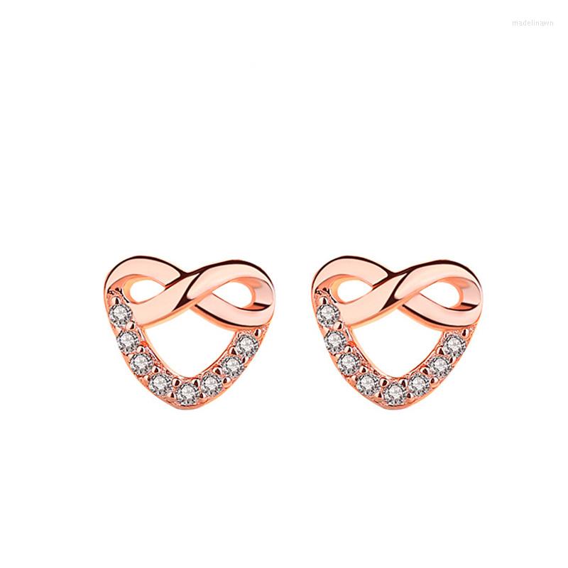 

Stud Earrings Authentic 925 Sterling Silver Earring Simple Love Heart Rosette For Women Girl Wedding Party Jewelry Gift