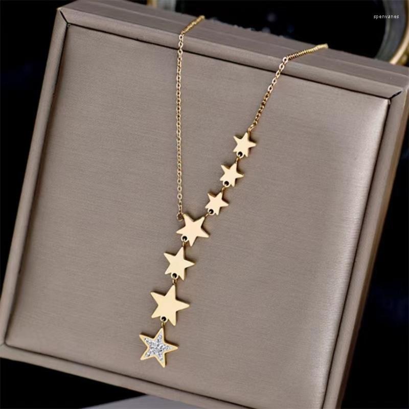 

Chains Stainless Steel Gold Color Multip Stars Zircon Necklace For Women Girl Chain Choker 2023 Trend Fashion Jewelry Gift