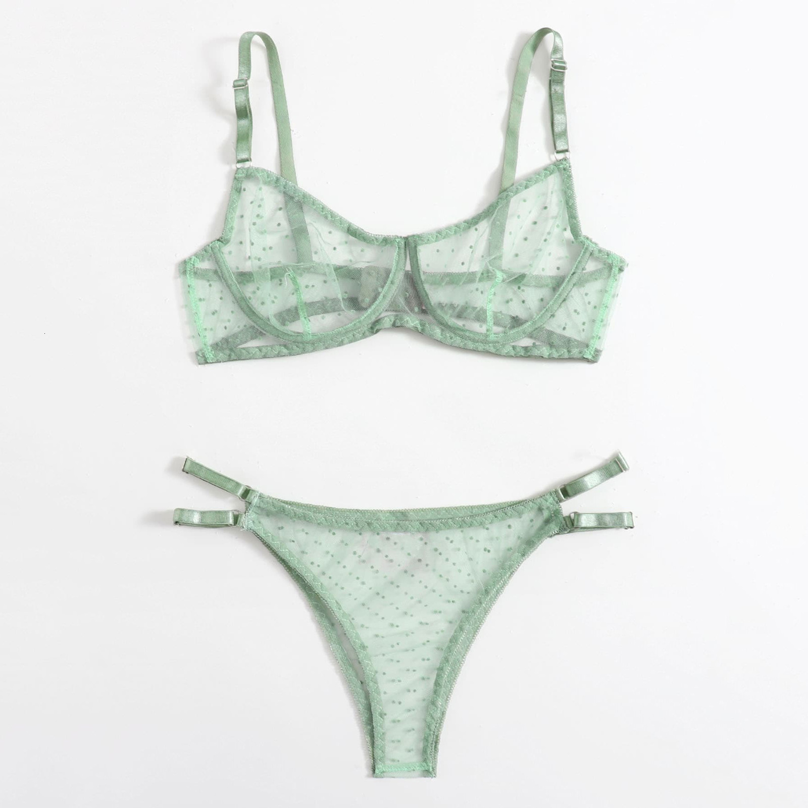 

Bras Sets Dot Mesh Lace Lingerie Set Underwire See Through Brassiere Sexy Underwear Bra and Panty Transparent Intimate 230311, White