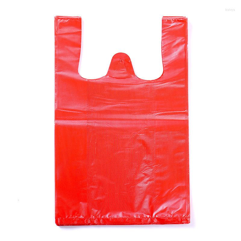 

Gift Wrap 50pcs Red Plastic Bag Supermarket Grocery Shopping Thicken With Handle Vest Kitchen Storage Clean Garbage