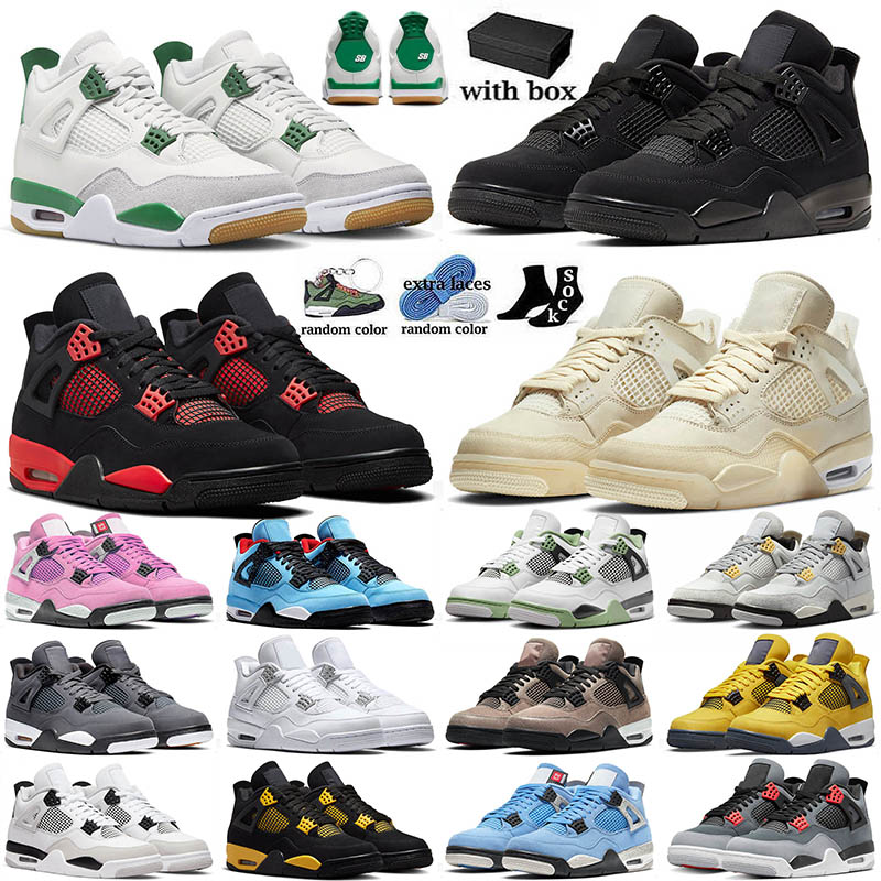 

With Box 4 for Men Basketball Shoes SB x Pine Green Jumpman Black Cat Jordans4 Red Thunder Offs White 4s Sail J4 Travis University Blue Mens Women Designer Sneakers, Shoelace