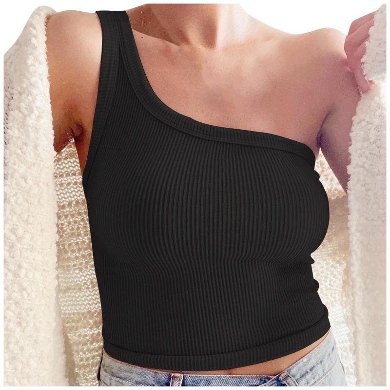 

Women' Tanks Sexy Fashion Solid Tank Tops For Women Round Neck Patchwork Irregular Cut Out Top Female 2023 Summer Clothing, Black