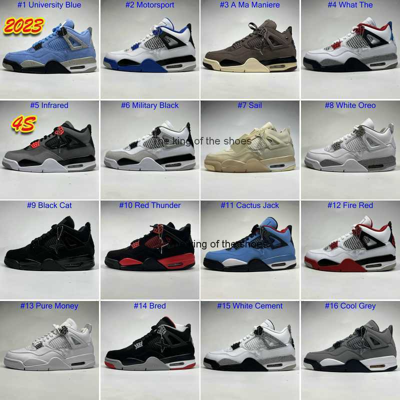 

J4s OG2023 OG 2023 Basketball Shoes Jumpman 4 4s University Blue Sail Bred Military Black Cat Fire Red White Cement Thunder Cactus Jack Cool Grey, #10 red thunder