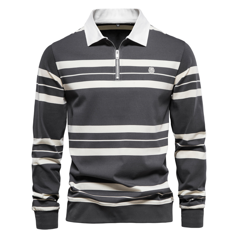 

Men's Polos AIOPESON Brand Cotton Long Sleeve Men's Polo Shirts Cotton Striped Zipper Polo Shirts for Men Spring Designer Men Clothing 230311, Darkgrey