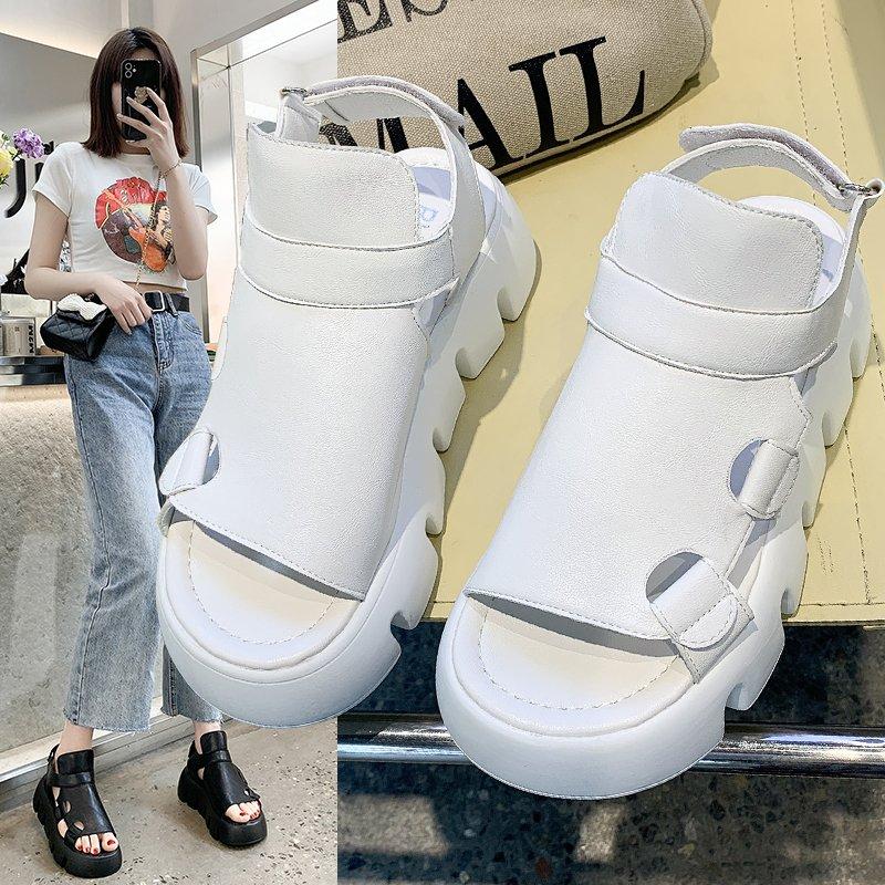 

Sandals Flat Platform Women 2023 Summer Leather Open Toe Thick Soled Lady Shoes Buckle Women's Wedges Sandalias, White
