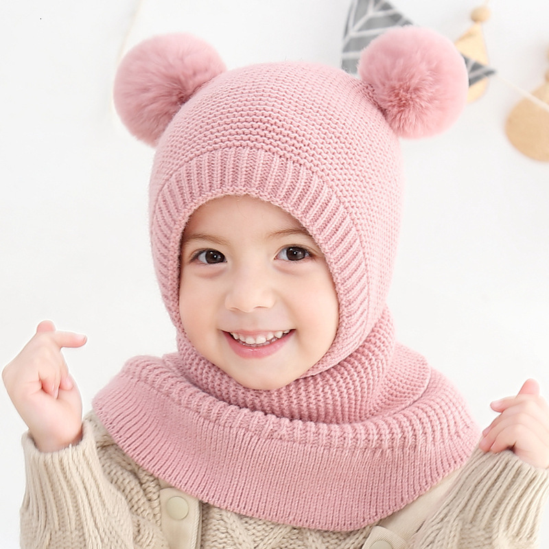 

Scarves Wraps Children's hat scarf knitting suit autumn and winter plush pompom thickened warm ear protection shawl baby woolen 230311, Red