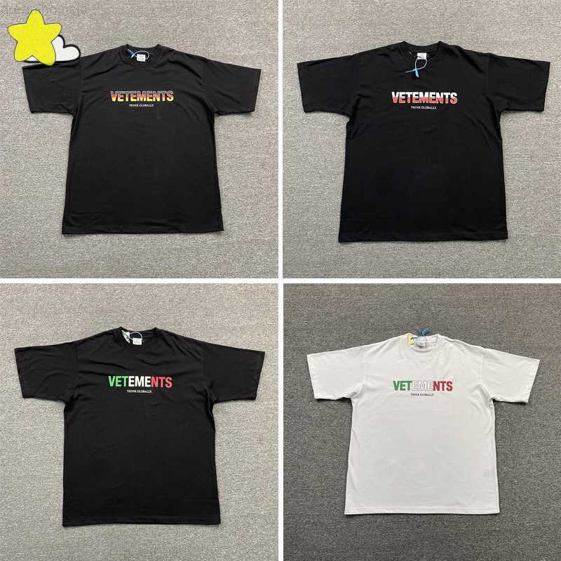 

Vetements T Shirts Men's Clothes Black White Poland Flag Heavy Fabric VTM Oversized Casual Short Sleeve Think Globally Embroider 0304