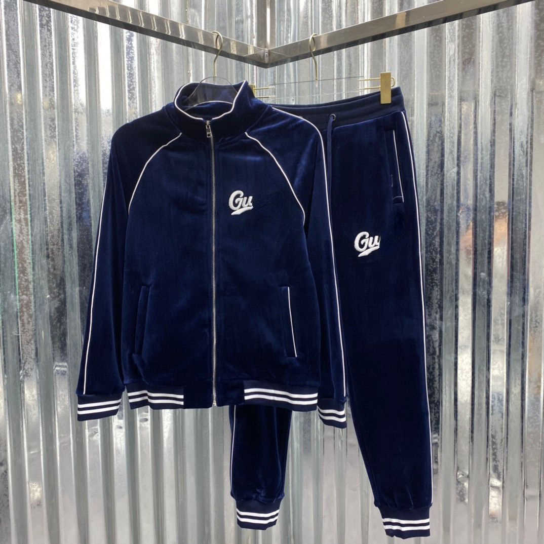 

designer sports suit embroidered zipper jacket letter loose trousers set men women suits fashion gold velvet casual tracksuit, Black