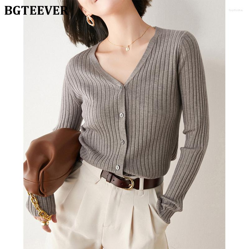 

Women' Knits BGTEEVER Casual Slim V-neck Women Knitted Cardigans Tops Autumn Winter Single-breasted Long Sleeve Female Open Stitch Sweaters, Black