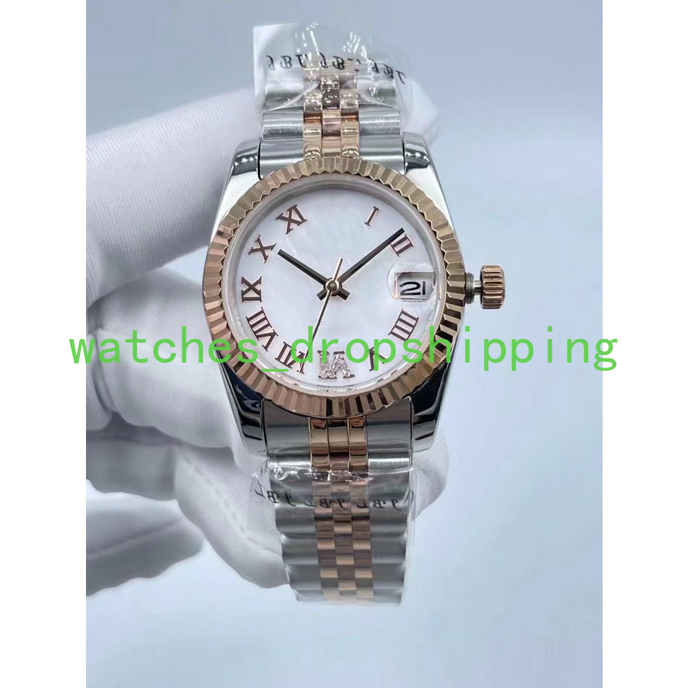 

Watchsc - 31mm Watch Stainless Steel Grey Roman Dial Automatic Mechanical Jubilee Folded Back Women's Sport Luxury Wristwatch Bracelet