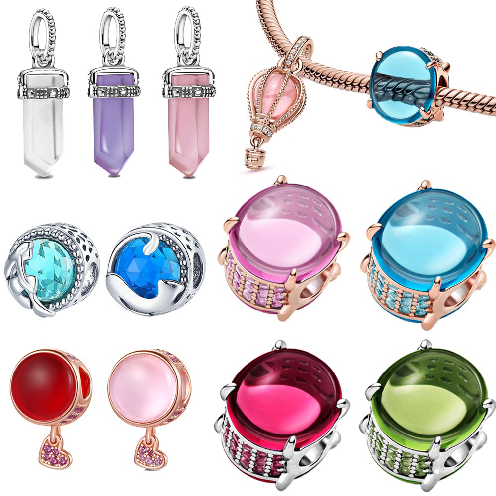 

925 silver Fit Pandora Original charms DIY Pendant women Bracelets beads Sparkling Pink Hot Air Balloon Dangle Crystal
