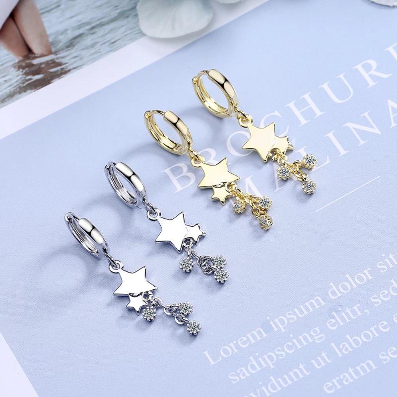 

Stud Earrings Sterling Silver Crystal Tassel Star Charm Korean Drop Earring For Women Wedding Statement Glamour Jewelry Eh604Stud