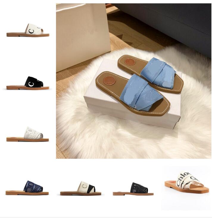 

Summer Woody Slippers Designer Women Woody Flat Mules Sandals Slides Sail Canvas White Black Women Outdoor Beach Slipper shoes