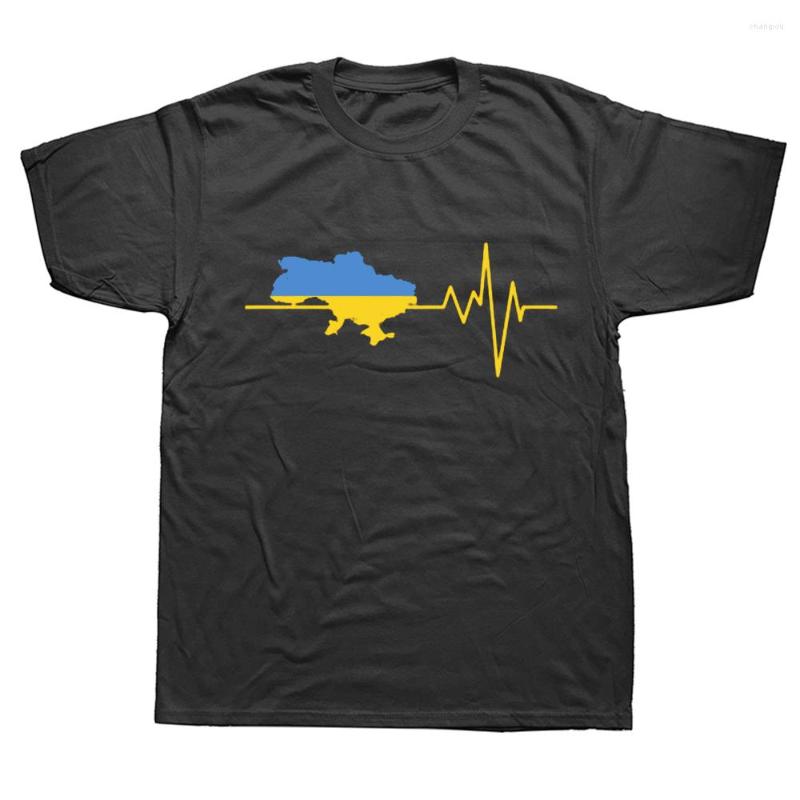 

Men's T Shirts Funny Heartbeat Ukraine Graphic Cotton Streetwear Short Sleeve Birthday Gifts Ukrainian Flag T-shirt Mens Clothing, White