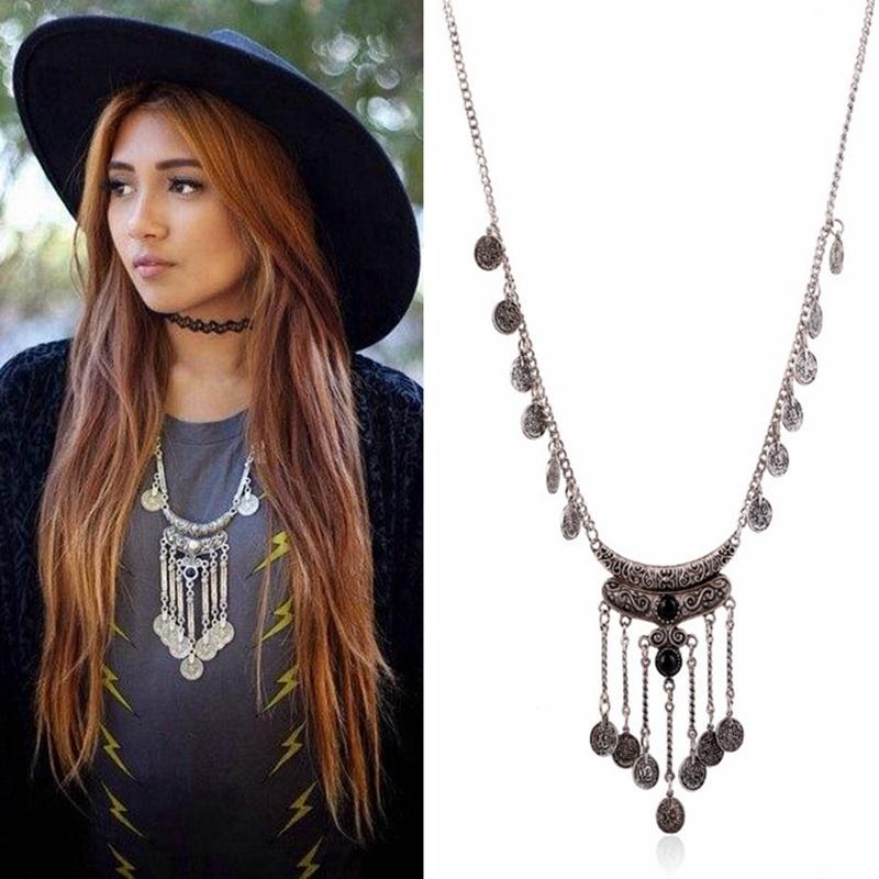 

Pendant Necklaces Vintage Ethnic Style Long Tassel Necklace Women Metal Exaggerated Steampunk Carved Retro Coin Chain Statement Chokers Neck
