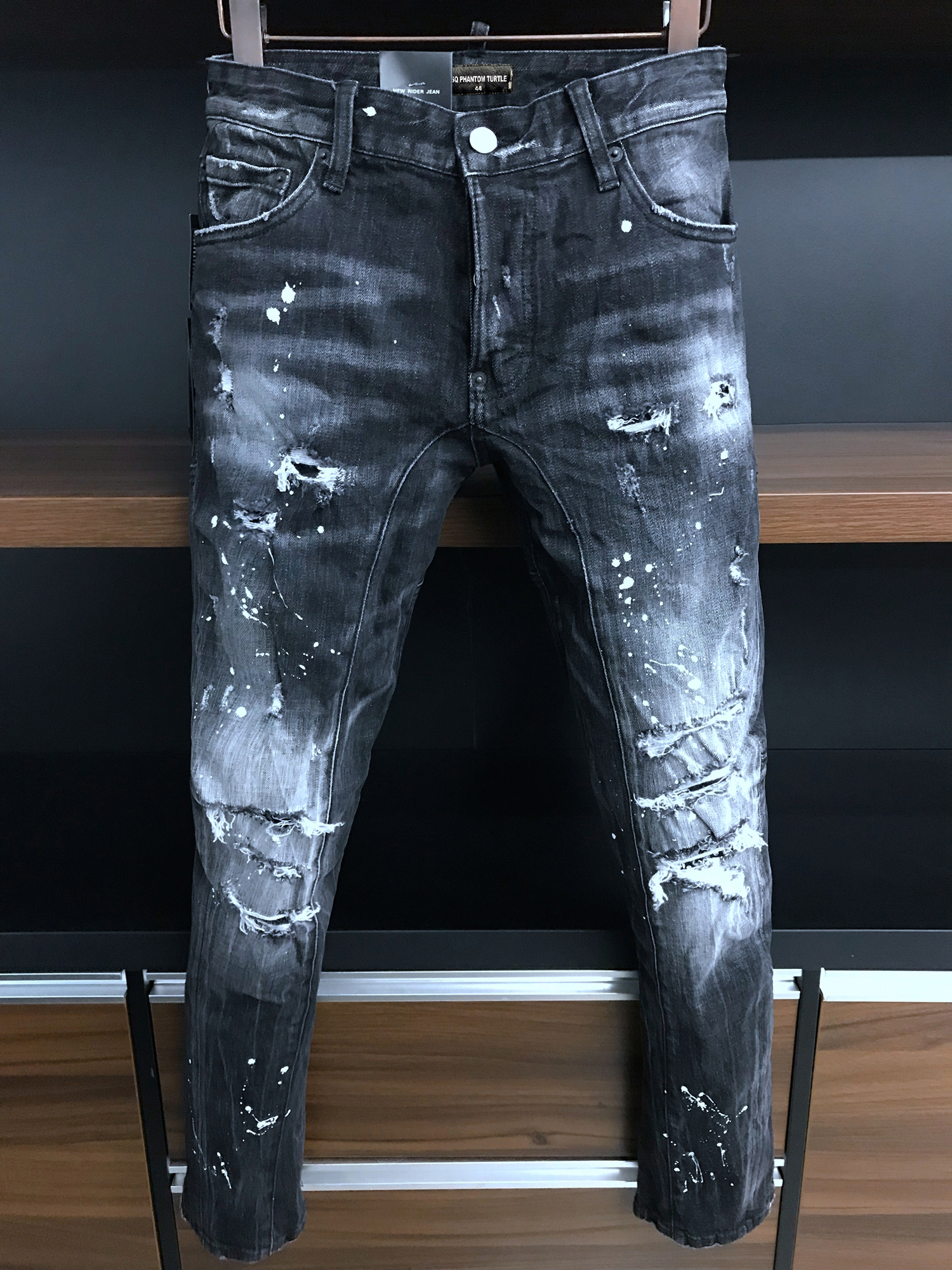 

DSQ PHANTOM TURTLE Men's Jeans Mens Luxury Designer Jeans Skinny Ripped Cool Guy Causal Hole Denim Fashion Brand Fit Jeans Men Washed Pants 6914, As picture
