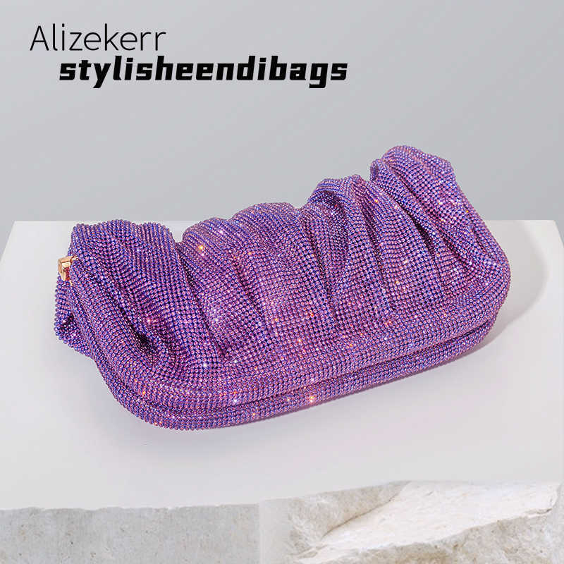 

Totes Shiny Rhinestone Evening Clutch Bags Women New Folds Crystal Clip Purses And Handbags Luxury Designer Wedding Party High Quality 0312/23, Pink