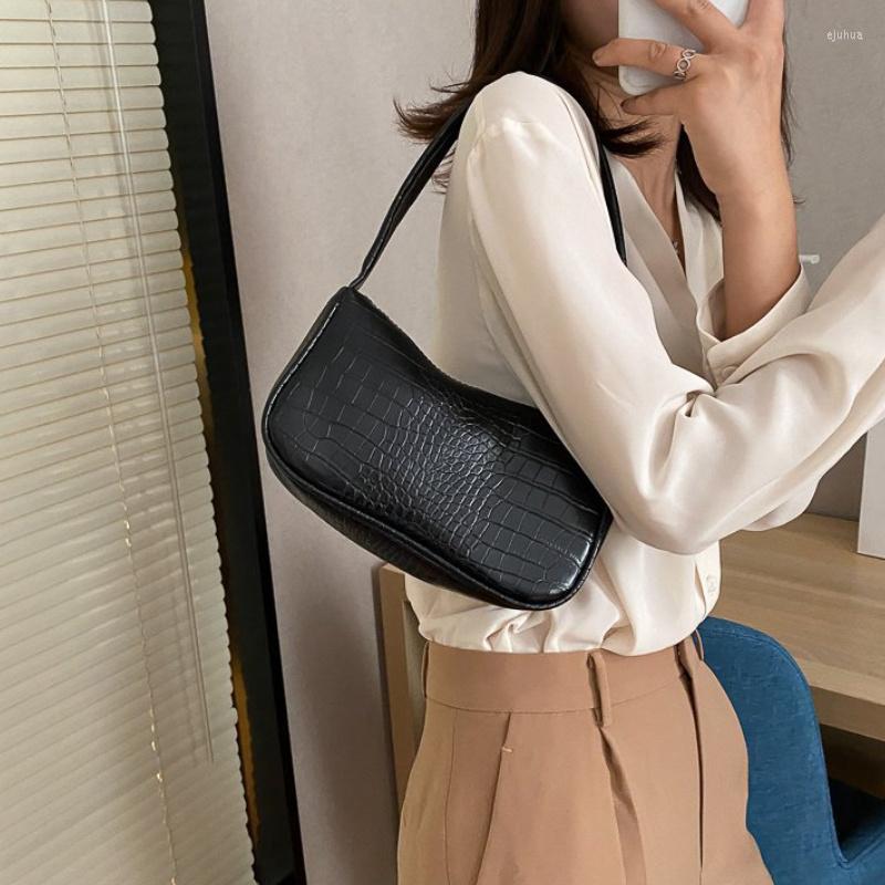

Evening Bags Female Tote Messenger Purse Handbags Crocodile Pattern Women Underarm Vintage Design PU Leather Ladies Small Shoulder, Black