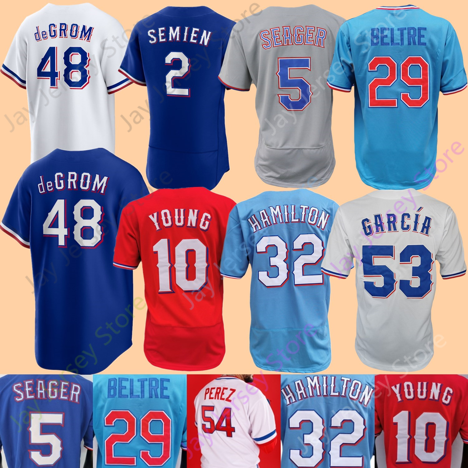 

Baseball Jersey Corey Seager Jacob deGrom Adolis Garcia Nathan Eovaldi Marcus Semien Martin Perez Nolan Ryan Ivan Rodriguez Beltre Hamilton Young Women Youth, 1972s white