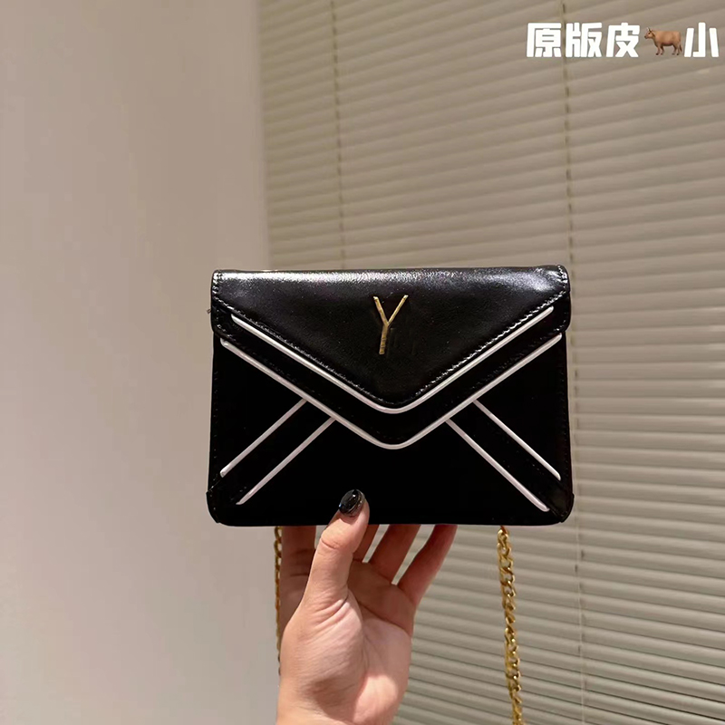 

Designer Y family new black cow leather GABY satin and leather retro single shoulder chain women's bag fashion temperament envelope bag