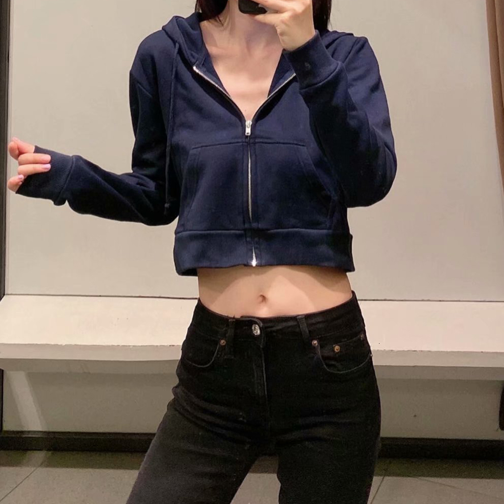 

Women's Hoodies Sweatshirts Spring Fall Casual Loose Cotton Hoodie Vintage Zip Up Long Sleeve Sweatshirt Navy Blue Purple Cropped Tops Jacket Clothes 230311