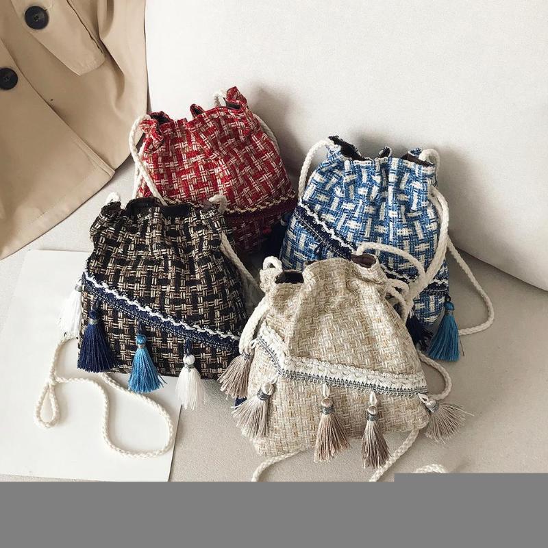 

Evening Bags Handbags Not Easy To Damage Vintage Women Woven Tassel Shoulder Bag Ethnic Knit Drawstring Crossbody Shopping, White