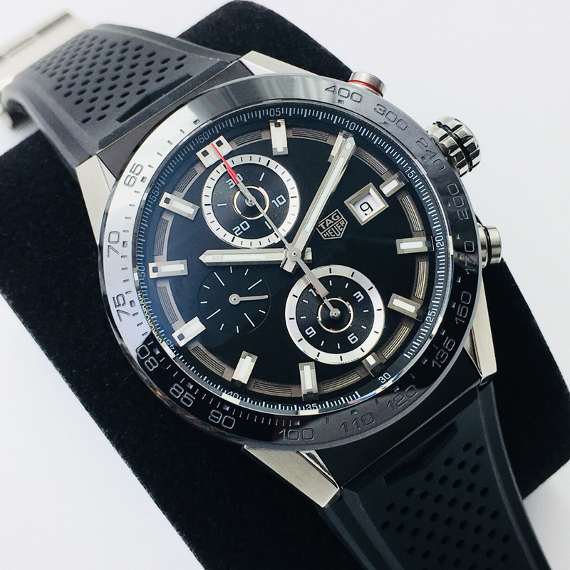 

Top quality watch luxury mens Skeleton Watches Black ceramic bezel 45mm rubber strap ETA Automatic movement chronograph function waterproof with box, 03 with box papers