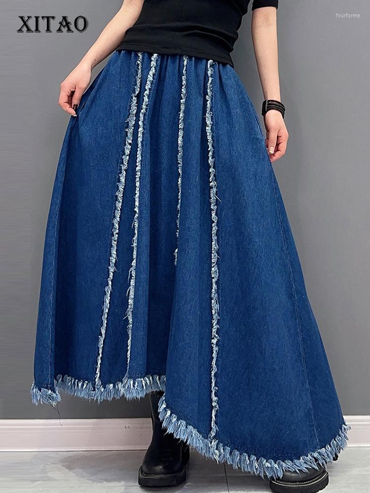 

Skirts XITAO Woman Asymmetrical Skirt Jean Personality Fashion Loose Elastic Waist Full Match Korea 2023 Spring WMD5257, Black wmd5257