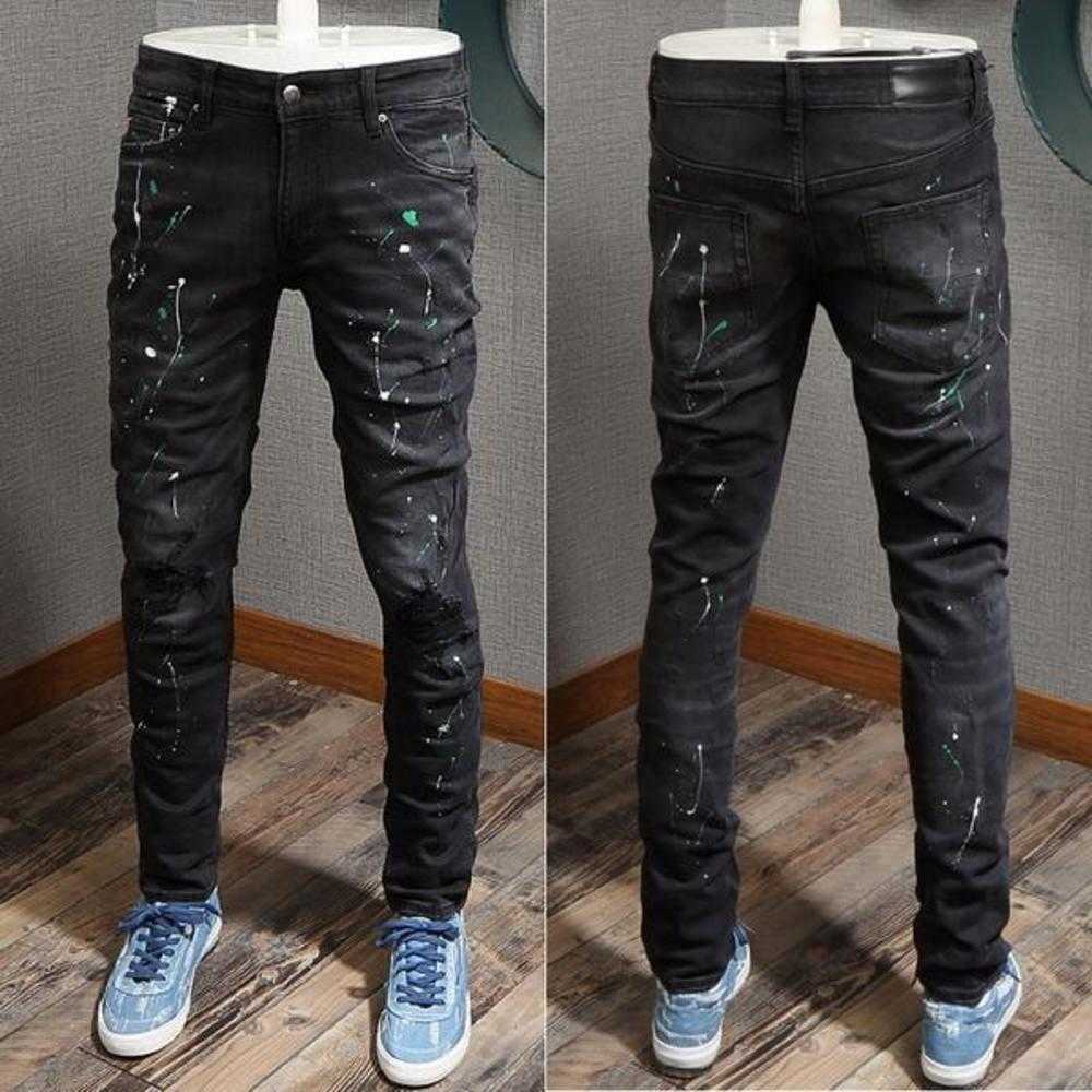 

23 new Men's Patches Detail Biker Fit Jeans Men Slim Motorcycle For Mens Vintage Distressed Denim Jean Pants 417J, Amr-8096