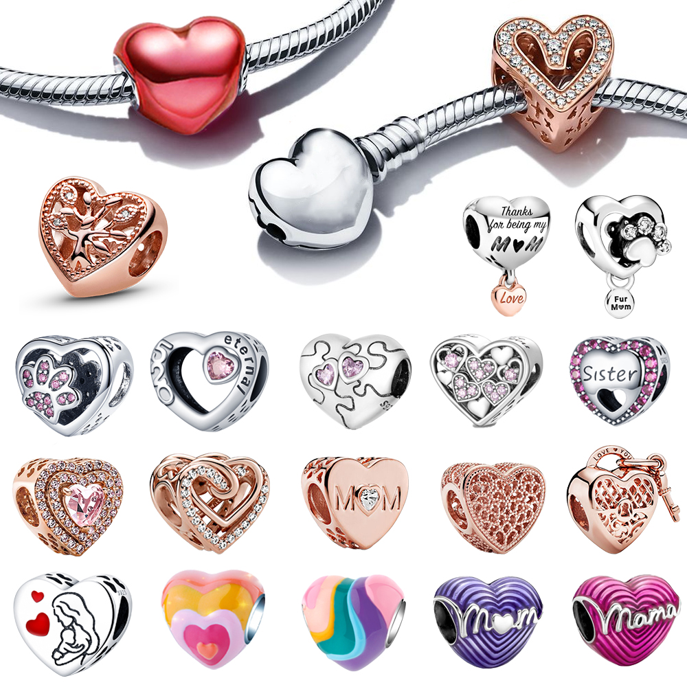 

925 silver Fit Pandora Original charms DIY Pendant women Bracelets beads Heart shaped Bead
