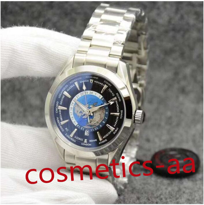 

Men Blue Dial AQUA TERRA 150M Worldtimer Limited Watch 41mm automatic movement Power Ocean Stainless Steel Sports Sea Around the World Mens Watches