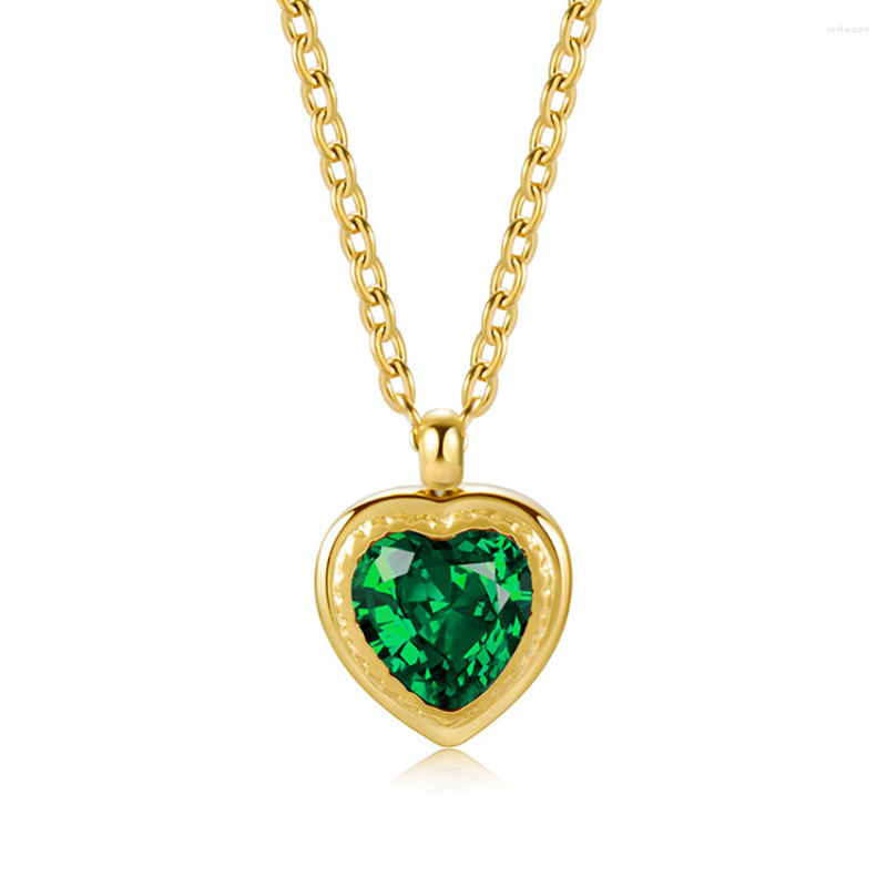 

Pendant Necklaces Stainless Steel Minimalist Women Fashion Heart Colorful Stone Necklace Jewelry Gift For Him With Chain