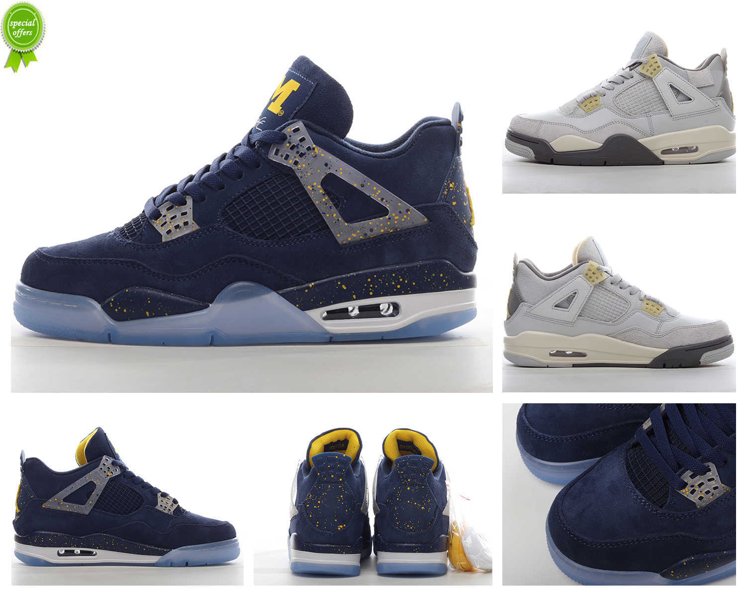

2023 NEW Jumpman 4 Michigan Wolverines Basketball Shoes 4s Photon Dust Outdoor Sports Sneakers With Box