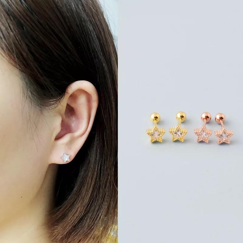 

Stud Earrings S925 Sterling Silver Earring Fashion Personality Zircon Star Screw Ear Bone Nails Wild Female Girl Jewelry