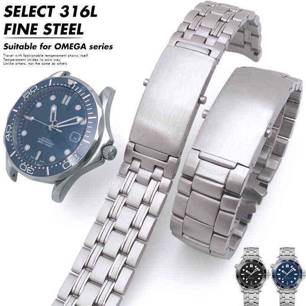 

20mm 316L Silver Stainless Steel Strap for Omega New Seamaster 300 Speedmaster Planet Ocean Band for Men Bracelet H2204192225