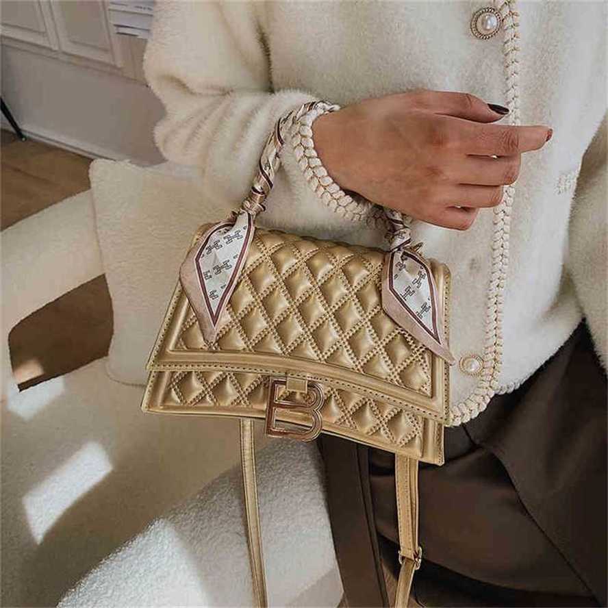 

handbag 2023 Fashion women's bag leather quality Handbag Textured Lingge silk scarf handbag shoulder women's Messenger Bag, White18