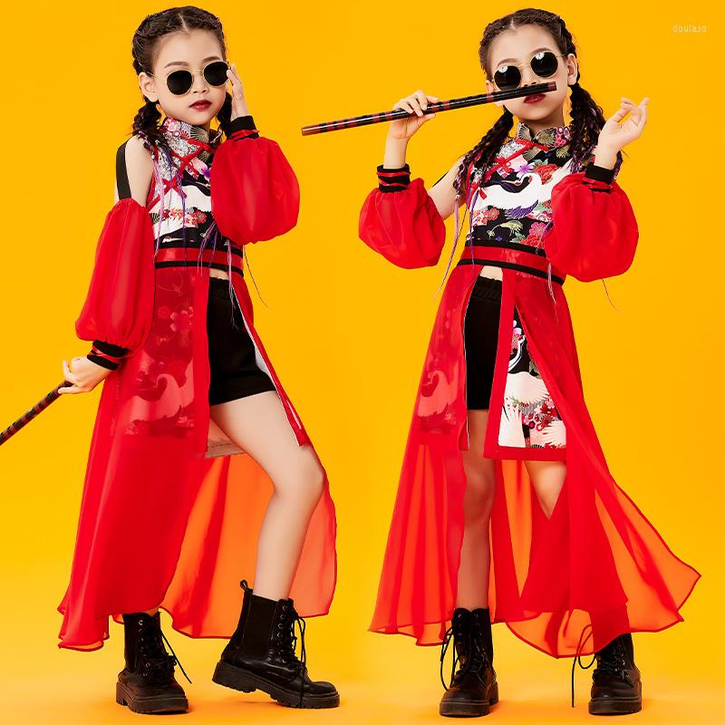 

Stage Wear 2023 Girls Jazz Dance Costumes Chinese Style Red Outfits Ballroom Hip Hop Clothes Performance DQS8207, Picture shown