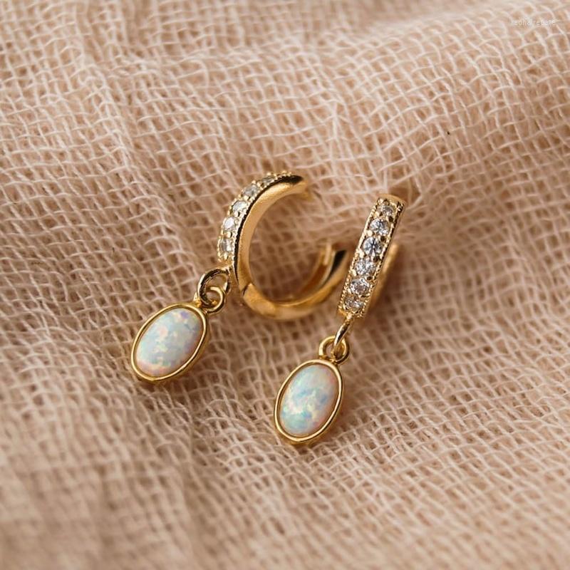 

Dangle Earrings Exquisite Round Opal Shining Gold Color Metal Inlaid White Zircon Engagement Wedding Fashion Jewelry