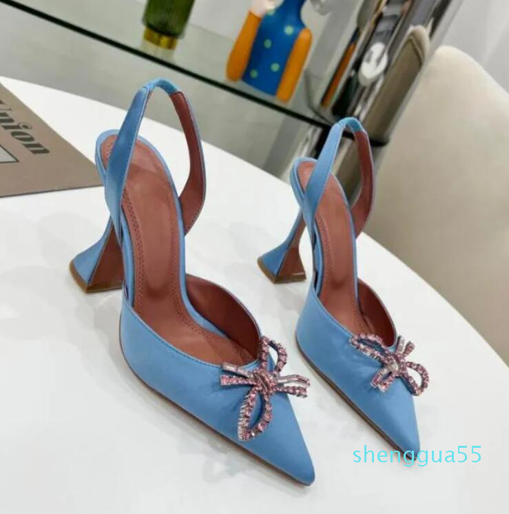 

2023 Designer sandals high heeled shoes Amina muaddi Begum bow Crystal-Embellished buckle pointed toesl sunflower sandal summer footwear Dinner dress shoe, Color13