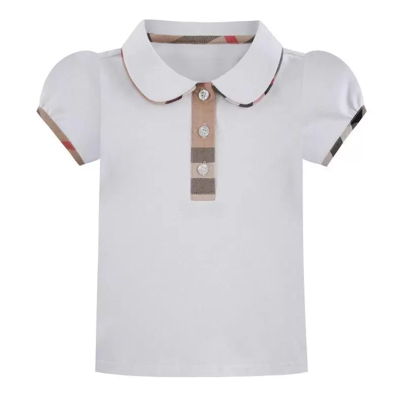 

Summer Baby Girls T-shirts Cotton Girl Turn-Down Collar T-shirt Preppy Style Kids Short Sleeve Tops Tees Children Casual T Shirt, White